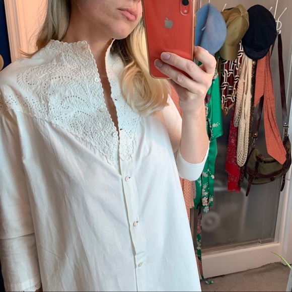 Edwardian White Cotton button up dress Embroidered - Picture 6 of 16
